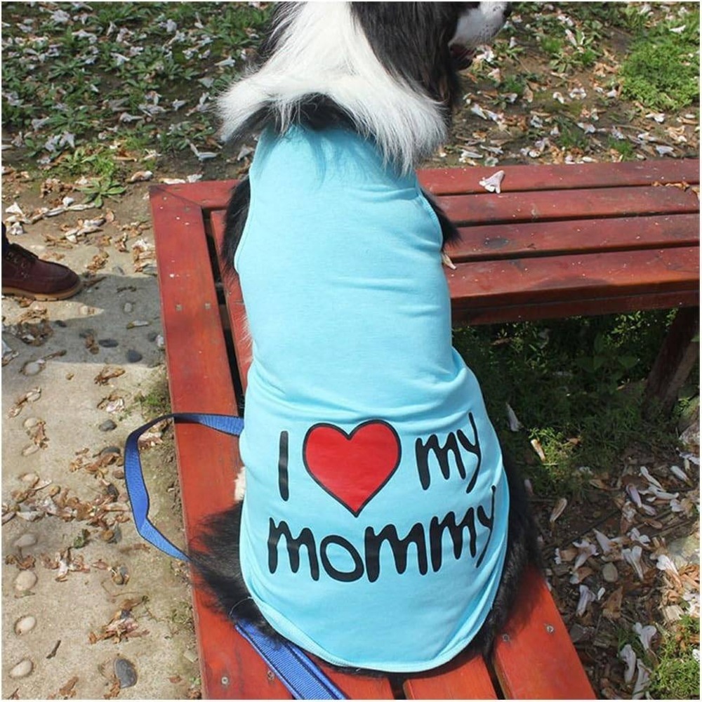 I Love My Mommy Dog Shirt Light Blue Graphic Tank Top Pet Clothes Large Size